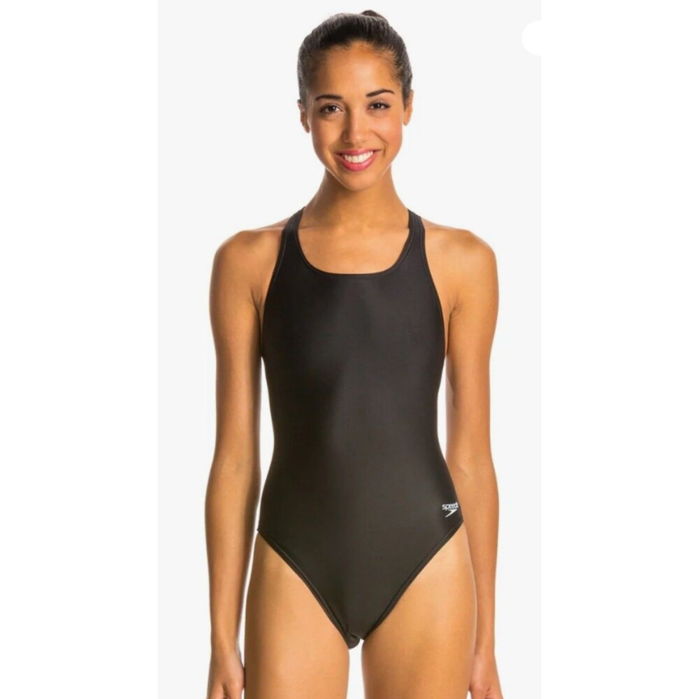 Women's Speedo Powerflex Eco One Piece Bathing Suit Black 6/32 NWOT